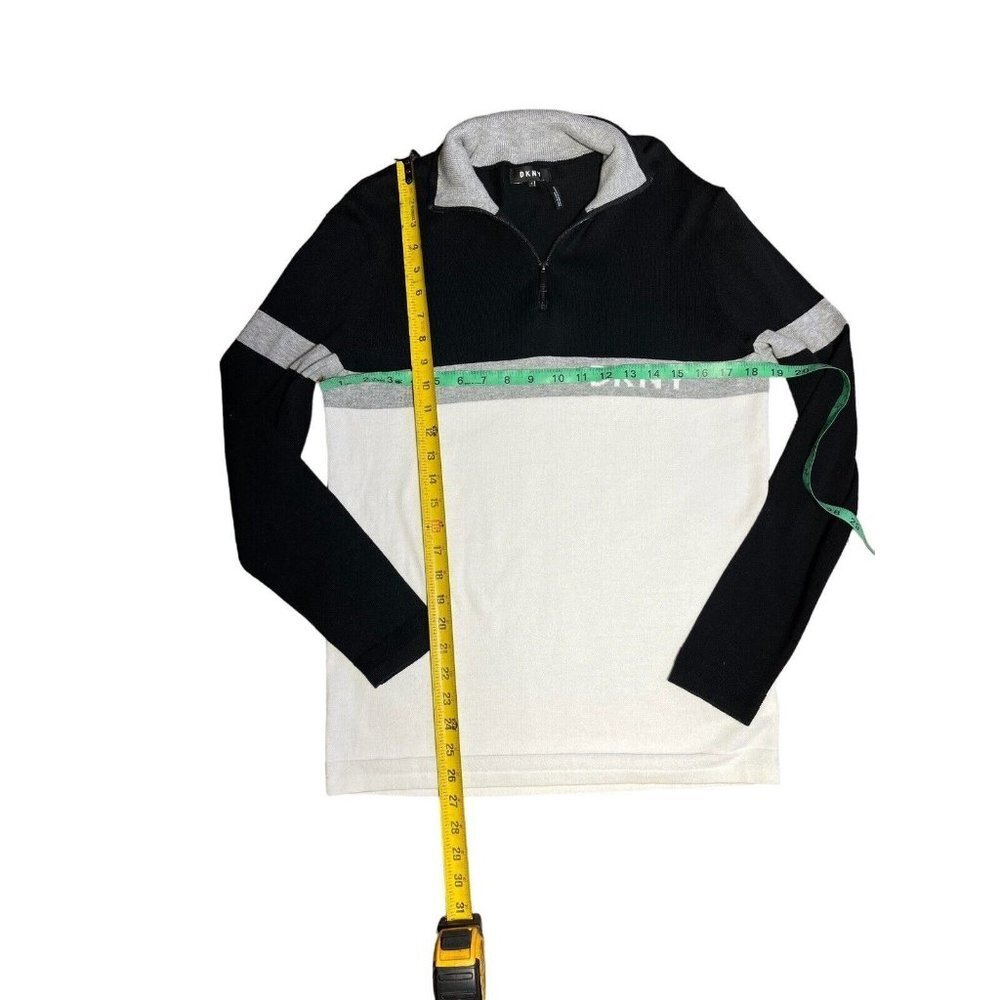 DKNY Men’s 1/4 Zip Long Sleeve Cotton Sweater Men's Size S Black, White, Gray - Picture 4 of 4